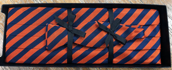 Navy Blue & Orange Striped Tie Set